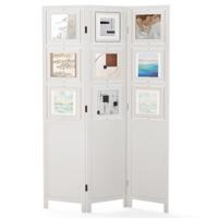 170 x 121 cm Paravent met 360° Draaibare 9 Fotolijsten Kamerscherm van Paulowniahout Wit
