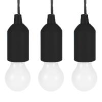 Treklamp LED licht - 3x - kunststof - zwart - 15 cm - met koord van 90 cm