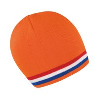 Oranje supporters winter muts met rood/wit/blauwe streep   -