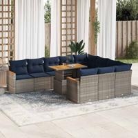 11-delige Loungeset met kussens poly rattan grijs