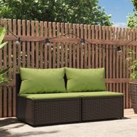 Tuinmiddenbanken met kussens 2 st poly rattan bruin