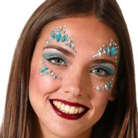 Carnaval verkleden gezicht juwelen/steentjes - stickers - blauw - glitter diamantjes - strass steen - thumbnail