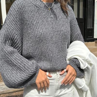 Bon&Bon Women's Off-Shoulder Loose Casual Sweater - Dark Grey Knit Grey / M