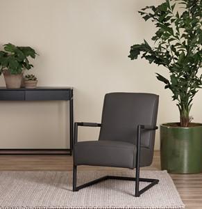 Donkergrijze leren industriële stalen fauteuil Lodge - Toledo Leer Antracite (donkergrijs leer)