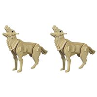 2x stuks houten 3D puzzel wolf 23 cm - thumbnail