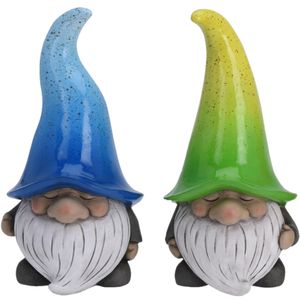 Tuinkabouters beeldjes - set 2x - Grumpy - Polystone - blauw en groen - 32 cm