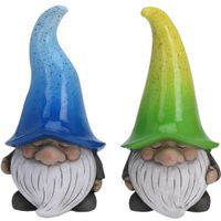 Tuinkabouters beeldjes - set 2x - Grumpy - Polystone - blauw en groen - 32 cm - thumbnail