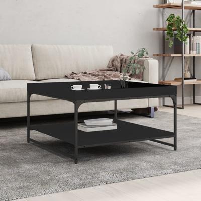 Salontafel 80x80x45 cm bewerkt hout en ijzer zwart