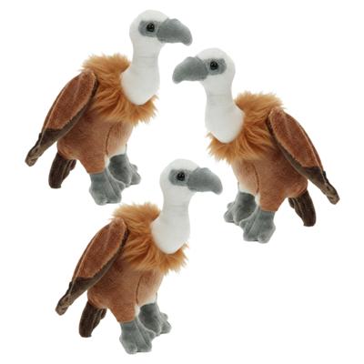 Pluche vale gieren knuffel vogels - 3x - bruin - 21 cm - knuffeldieren