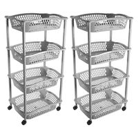 2x stuks keuken opberg trolleys/roltafels met 4 manden 86 cm zilvergrijs