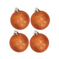 Cosy & Trendy Kerstballen - 4x - oranje - glitters - 10 cm