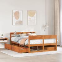 Bedframe zonder matras massief grenenhout wasbruin 135x190 cm