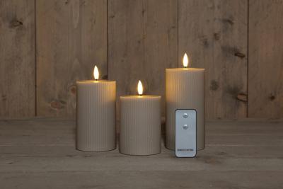 B.O. 3Pcs 3D Wick Taupe Ribbel Candle 7,5X1012,515 cm Rusti - Annas collection