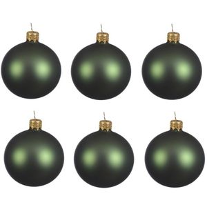 6x Glazen kerstballen mat donkergroen 6 cm kerstboom versiering/decoratie - Kerstbal