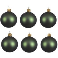 6x Glazen kerstballen mat donkergroen 6 cm kerstboom versiering/decoratie - Kerstbal - thumbnail