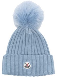 Moncler bonnet à détail de pompon - Bleu