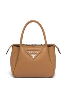 Prada mini sac en cuir à plaque logo - Marron