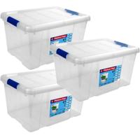 Hega Hogar Opbergbox - 3x - met deksel - 39 x 29 x 21 cm - 16 Liter - Opbergbakken - Transparant