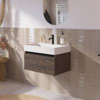 Saqu Gaia badmeubel incl. glans witte wastafel 60x46x39cm kasteel bruin - zwarte greeplijst