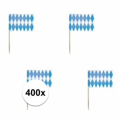 400x Cocktailprikkers blauw/witte ruit - Beieren Oktoberfest/Bierfeest thema versiering