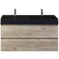 Maxx XL Badmeubelset 120 cm - Craft Oak - Wastafel Kube Dubbel Zwartart 2 Kraangaten