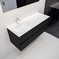 Mondiaz Vica Moon badmeubel zwart mat 120 cm 2 lades solid surface enkele spoelbak links 1 kraangat