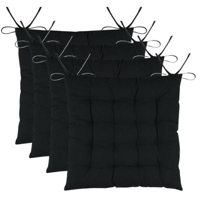Stof Textile stoelkussens DUO - 4x - zwart - 38 x 38 x 3.5 cm - touwtjes sluiting