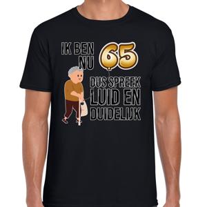 Cadeau T-shirt heren - leeftijd 65 jaar - zwart - luid en duidelijk - verjaardagsfeest