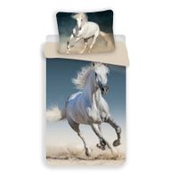 wit paard- Dekbedovertrek - Eenpersoons - 140 x 200 cm - Multi