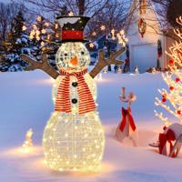 Verlichte Sneeuwpop Kerstdecoratie 80 Voorverlichte Kunst-LED's Kerstdecoratie met Grondpennen en Kabelbinders Binnen/Buiten Decoratie