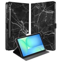 Book Case Hoesje met Standaard Marmer Zwart Samsung Galaxy Tab S10 FE | Tab S9 FE