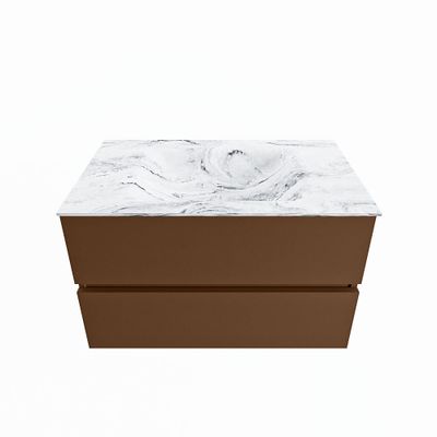 MONDIAZ VICA-DLUX 80cm badmeubel onderkast Rust 2 lades. Inbouw wastafel CLOUD midden zonder kraangat, kleur Glace.