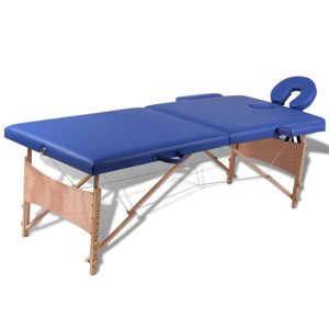 VidaXL Inklapbare massagetafel 2 zones met houten frame (blauw)