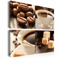Schilderij - Kopje koffie in 4 delen, 4 luik, Bruin/Wit, 4 maten, Premium print