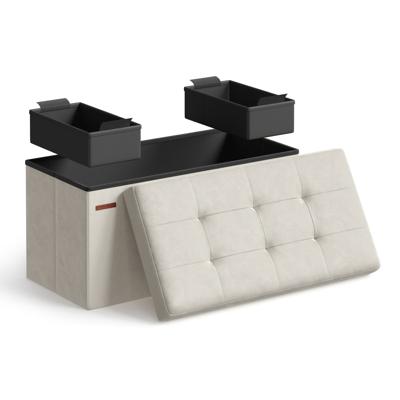 Bankje met opbergruimte van fluweel voor in de hal, Crèmewit / 38 x 76 x 38 cm