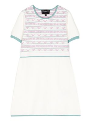 Emporio Armani Kids robe mi-longue à logo intarsia - Blanc
