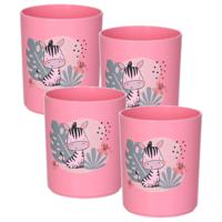 Plasticforte Drinkbekers - 4x - kunststof - 350 ml - roze - zebra - kinderen - camping