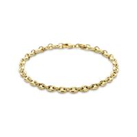 14k Geelgouden Armband met Koffieboon Schakels - 18cm Draaglengte en 4.2mm Schakelbreedte