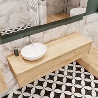 Mondiaz Lush Barco badmeubel Washed oak 150 cm 1 lade mdf 1 waskom links 1 kraangat