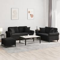 3-delige Loungeset met kussens fluweel zwart 3-delige Loungeset met kussens fluweel zwart