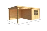 Blokhut met overkapping Els 600 cm bij 300 cm diep Lessenaarsdak - Warentuin collection