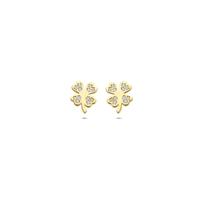 14k Geelgouden Oorknoppen Klavertje met Zirkonia - 7,5 mm