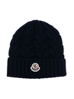 Moncler Enfant bonnet nervuré à patch logo - Bleu