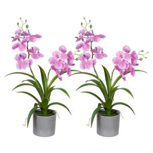 Orchidee bloemen kunstplant in bloempot - 2x - roze bloemen - H38 cm