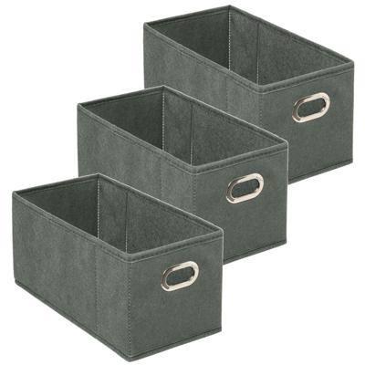 Opbergmand/kastmand - Set van 3x stuks - grijsgroen - linnen - 7 liter - 31 x 15 x 15 cm - Opbergbox