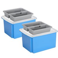 Sunware 2x opslagboxen kunststof 32 liter blauw 45 x 36 x 24 cm met deksel en organiser tray - thumbnail