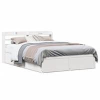 Bedframe met hoofdbord massief grenenhout wit 135x190 cm