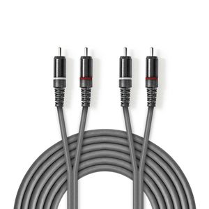 Stereo audiokabel | 2x RCA male - 2x RCA male | 3,0 m | Grijs