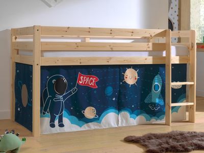 Bed ALIZE halfhoogslaper 90x200 cm natuurlijk pijnboom tent Astro II