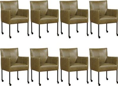Set van 8 Olijfgroene leren moderne kuipstoel Desire - poot rond zwart met wiel - Vintage Leer Olive (olijfgroen leer)